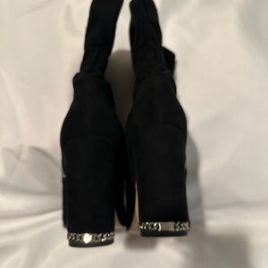 Michael Kors Delores Black Suede & Silver Chain Ankle Boots